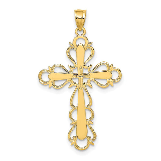 Million Charms 14K Yellow Gold Themed Polished Lace Trim Relgious Cross Charm