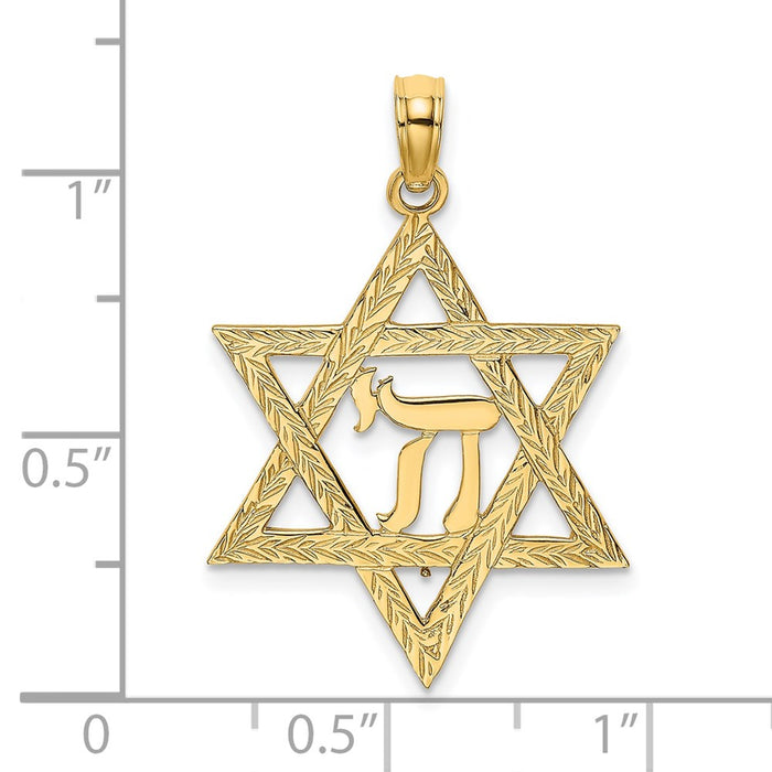 Million Charms 14K Yellow Gold Themed Jewish Star With Chi Center Charm