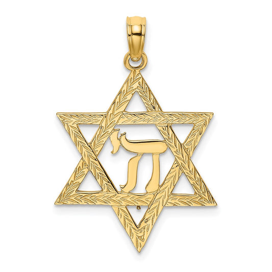 Million Charms 14K Yellow Gold Themed Jewish Star With Chi Center Charm