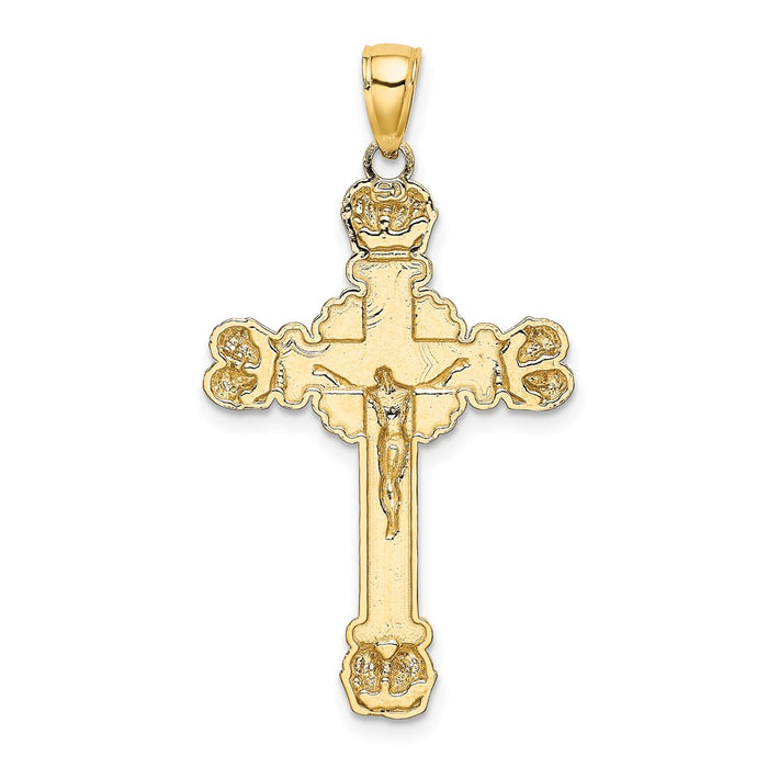 Million Charms 14K Yellow Gold Themed Relgious Crucifix With Sunburst Charm