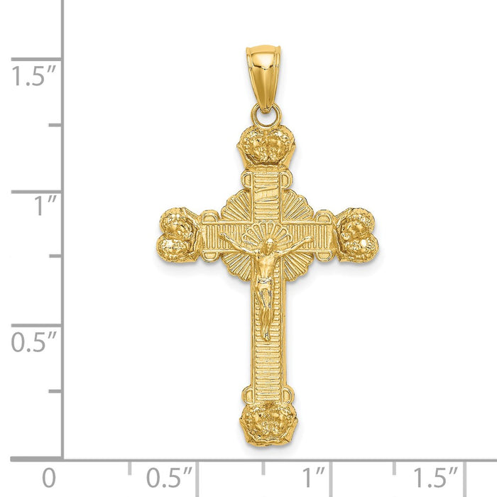 Million Charms 14K Yellow Gold Themed Relgious Crucifix With Sunburst Charm