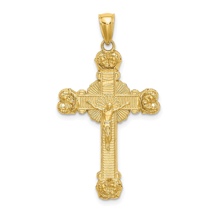 Million Charms 14K Yellow Gold Themed Relgious Crucifix With Sunburst Charm