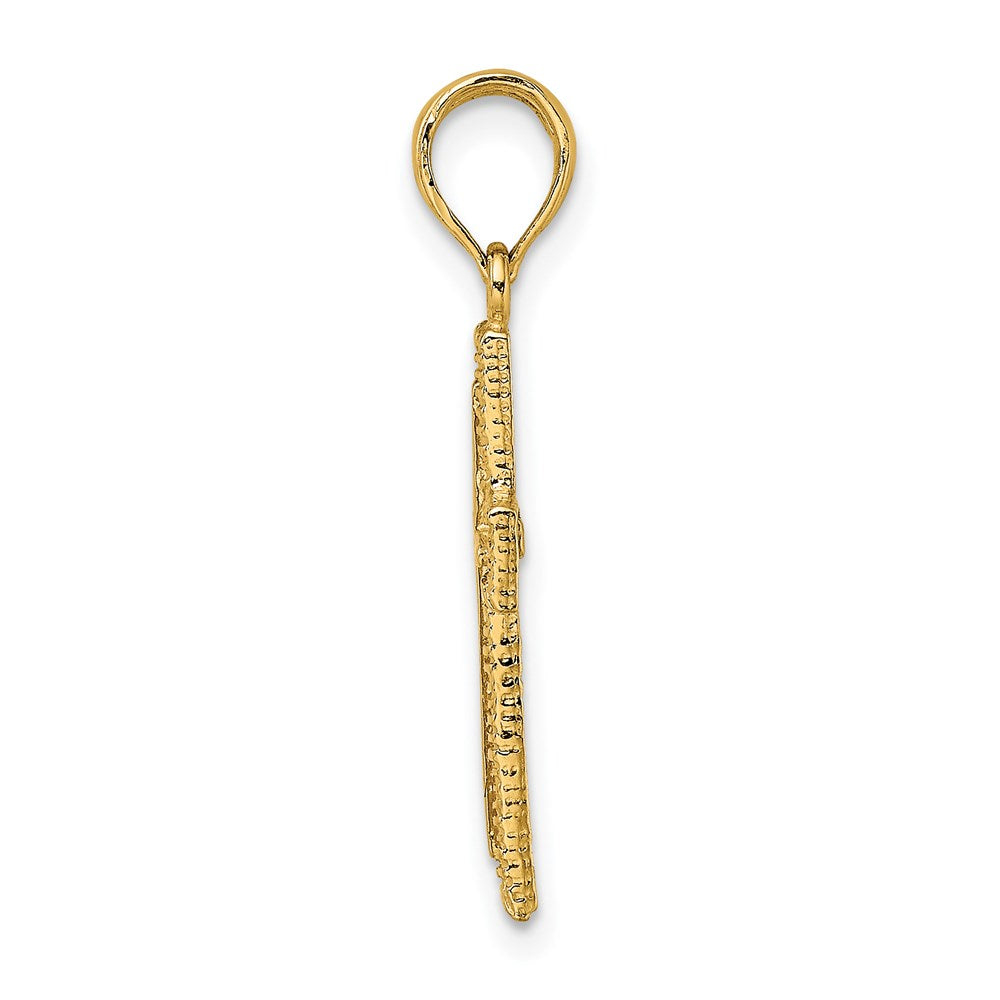 Million Charms 14K Yellow Gold Themed Relgious Cross With Textured Border Design Charm