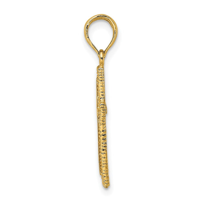 Million Charms 14K Yellow Gold Themed Relgious Cross With Textured Border Design Charm