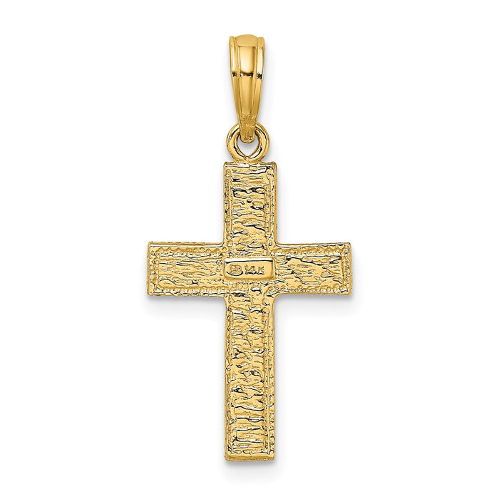 Million Charms 14K Yellow Gold Themed Relgious Cross With Textured Border Design Charm