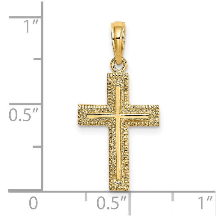 Million Charms 14K Yellow Gold Themed Relgious Cross With Textured Border Design Charm