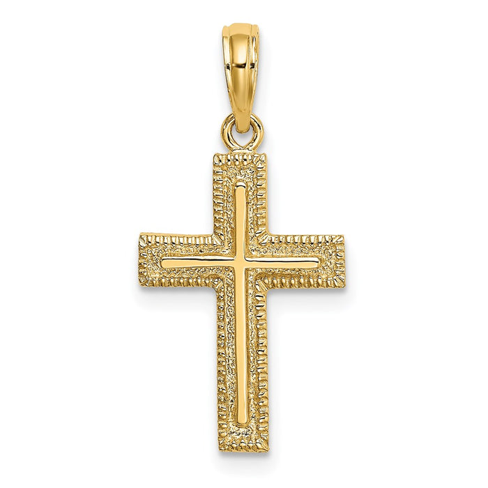 Million Charms 14K Yellow Gold Themed Relgious Cross With Textured Border Design Charm