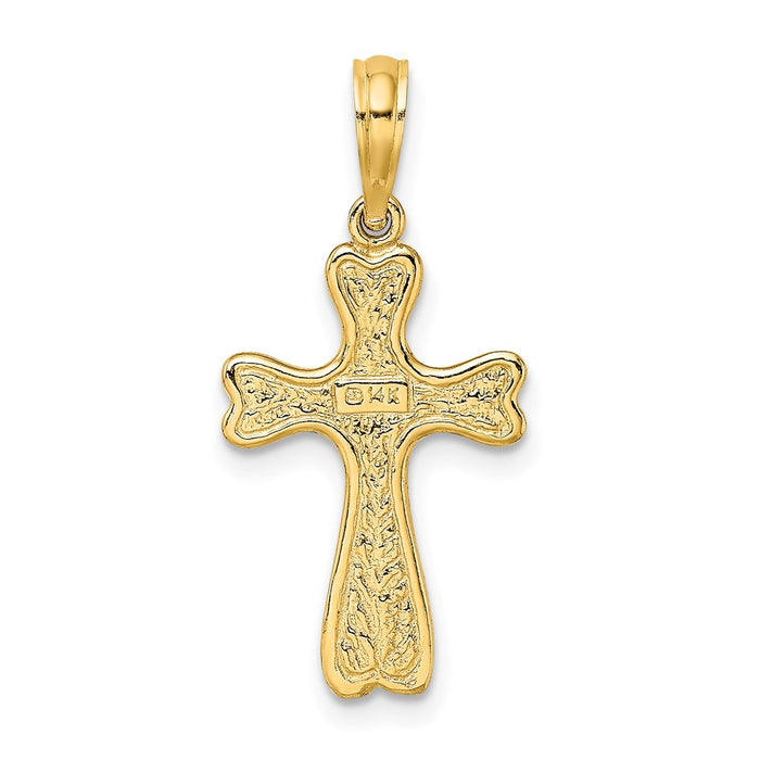 Million Charms 14K Yellow Gold Themed Relgious Cross With Textured Heart Edges Design Charm