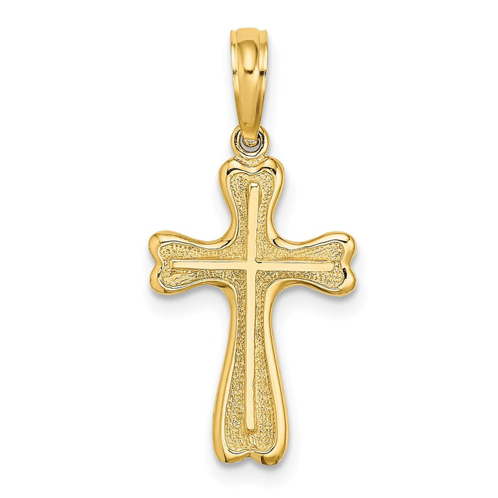 Million Charms 14K Yellow Gold Themed Relgious Cross With Textured Heart Edges Design Charm