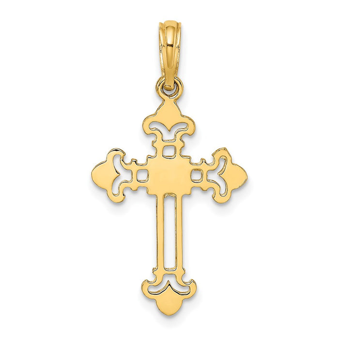 Million Charms 14K Yellow Gold Themed Relgious Cross With Spade Shape Design On Edges Charm