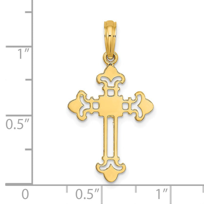 Million Charms 14K Yellow Gold Themed Relgious Cross With Spade Shape Design On Edges Charm