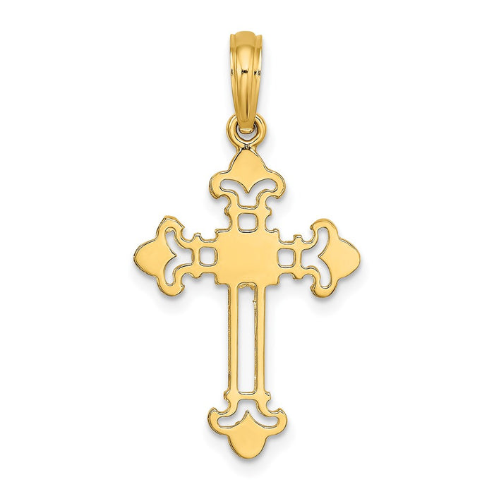 Million Charms 14K Yellow Gold Themed Relgious Cross With Spade Shape Design On Edges Charm