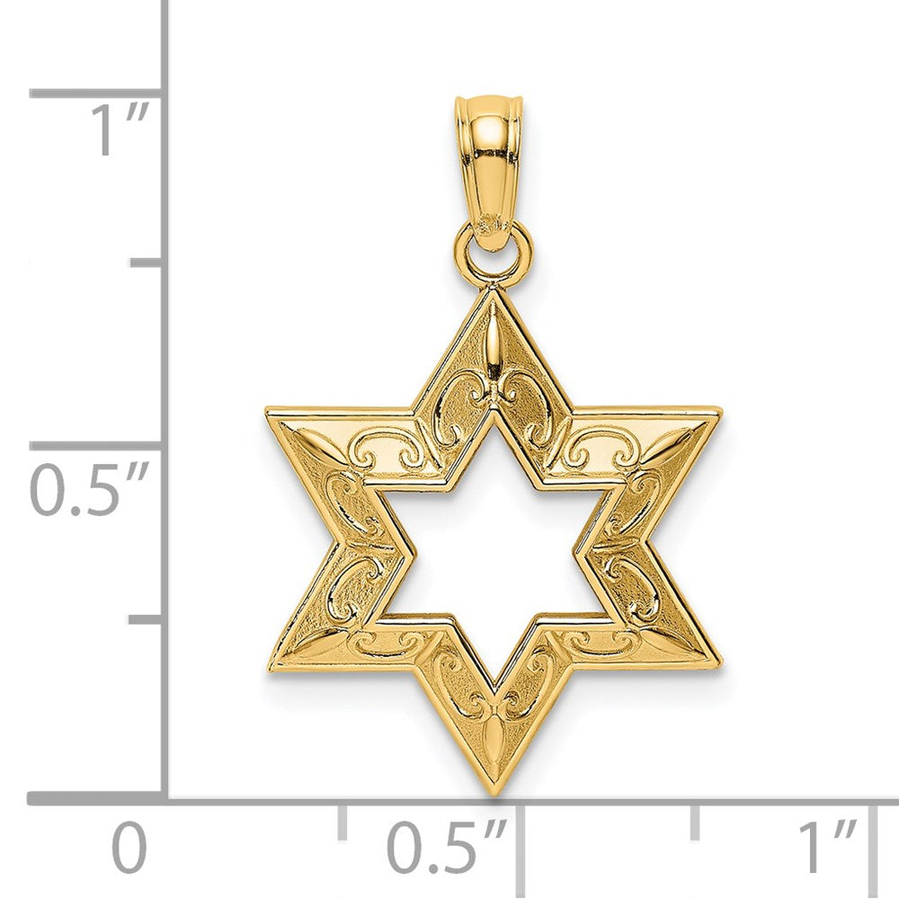 Million Charms 14K Yellow Gold Themed 2-D & Textured Jewish Religious Jewish Star Of David Charm