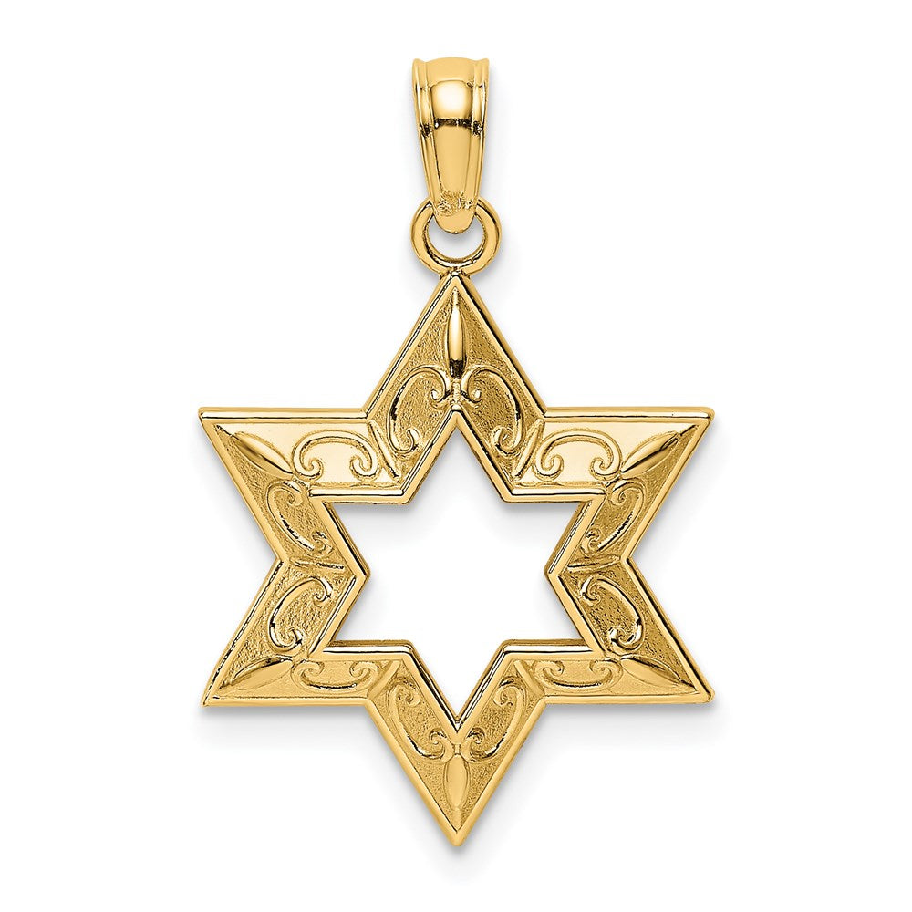 Million Charms 14K Yellow Gold Themed 2-D & Textured Jewish Religious Jewish Star Of David Charm