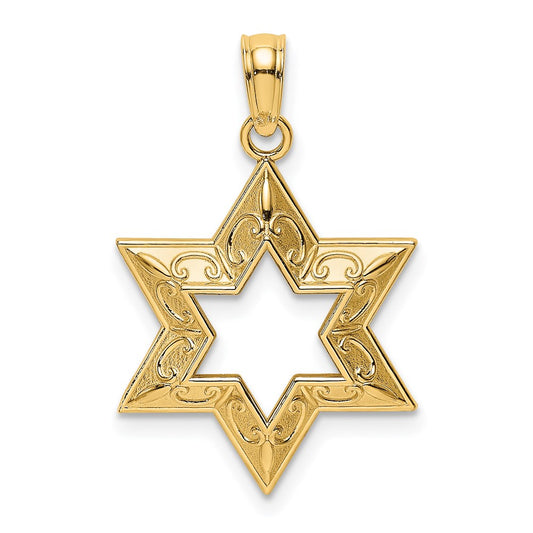 Million Charms 14K Yellow Gold Themed 2-D & Textured Jewish Religious Jewish Star Of David Charm