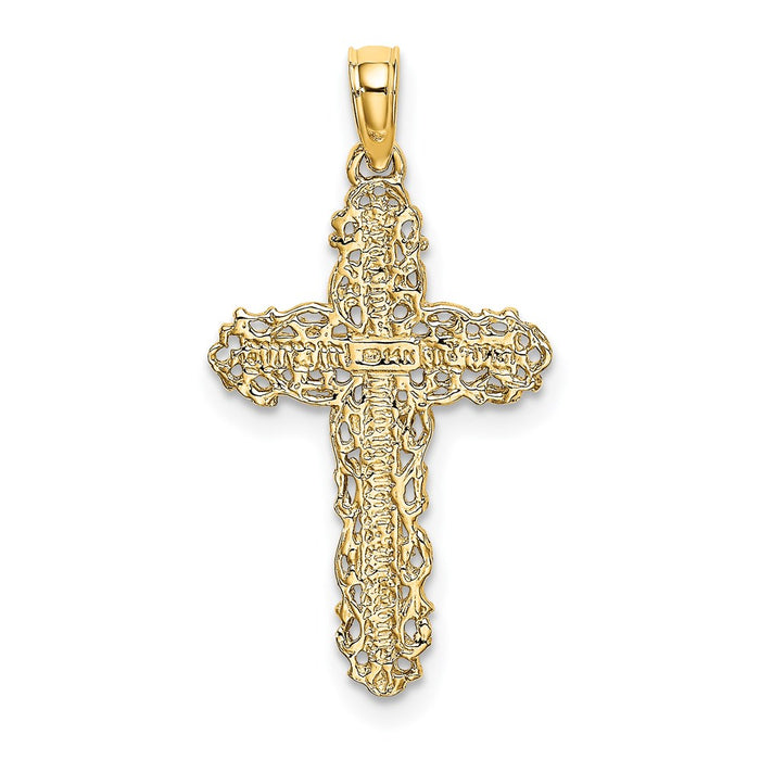 Million Charms 14K Yellow Gold Themed Relgious Cross With Filigree Lace Trim Charm