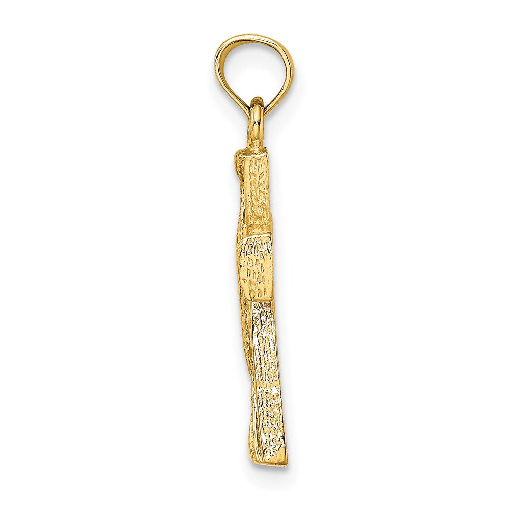 Million Charms 14K Yellow Gold Themed Cut-Out Relgious Cross With Triangle Ends Charm