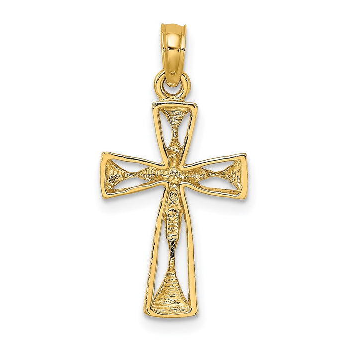 Million Charms 14K Yellow Gold Themed Cut-Out Relgious Cross With Triangle Ends Charm