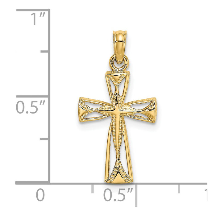 Million Charms 14K Yellow Gold Themed Cut-Out Relgious Cross With Triangle Ends Charm