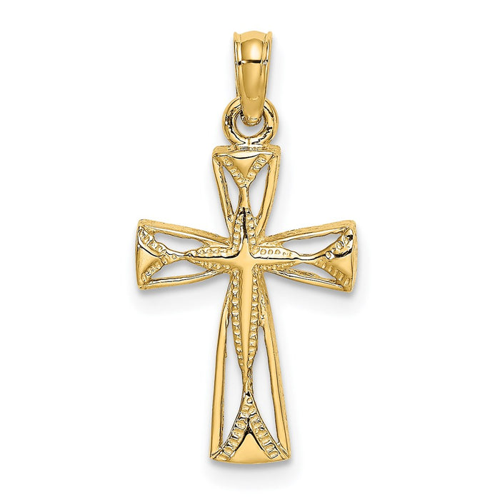 Million Charms 14K Yellow Gold Themed Cut-Out Relgious Cross With Triangle Ends Charm