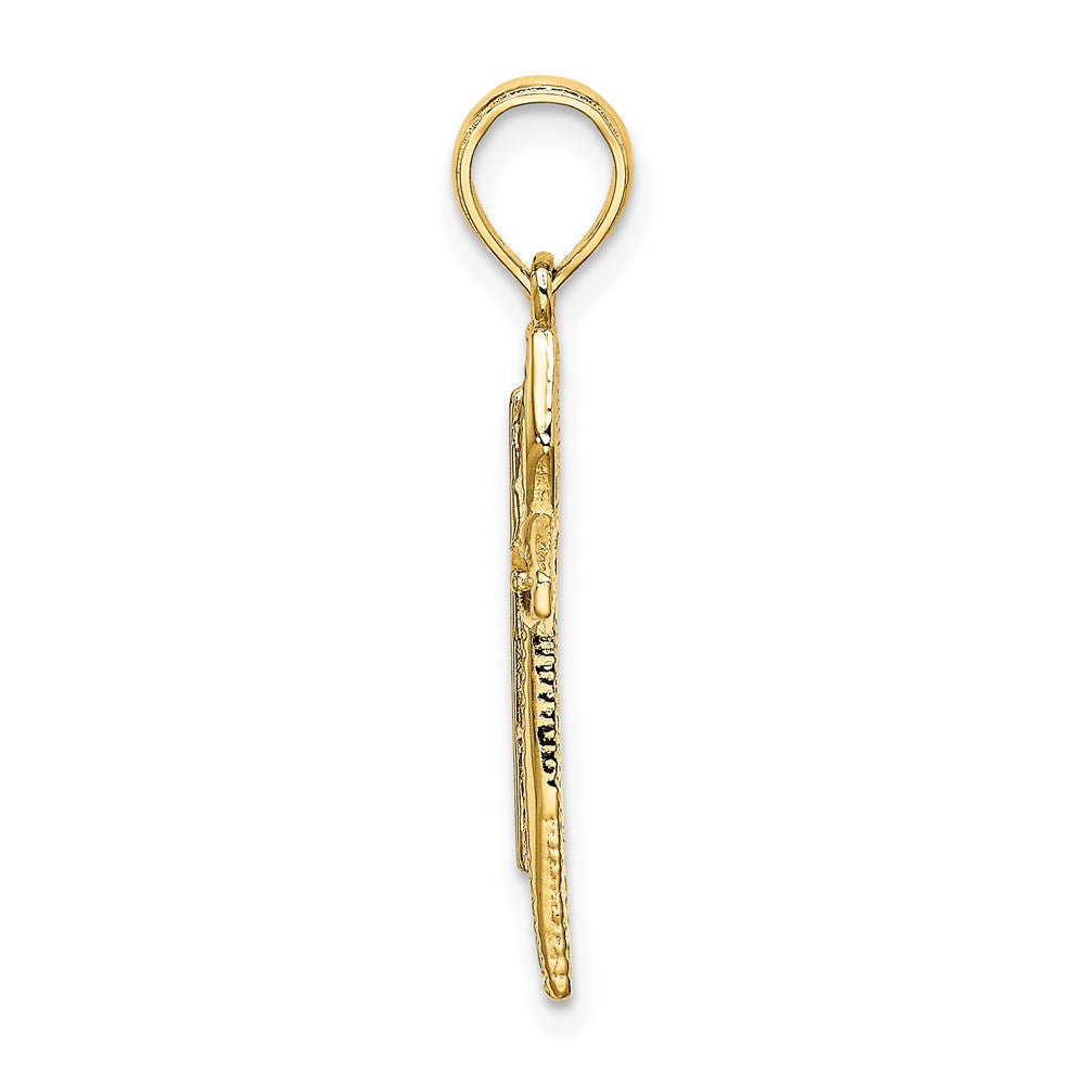Million Charms 14K Yellow Gold Themed Polished, Textured Relgious Cross Charm