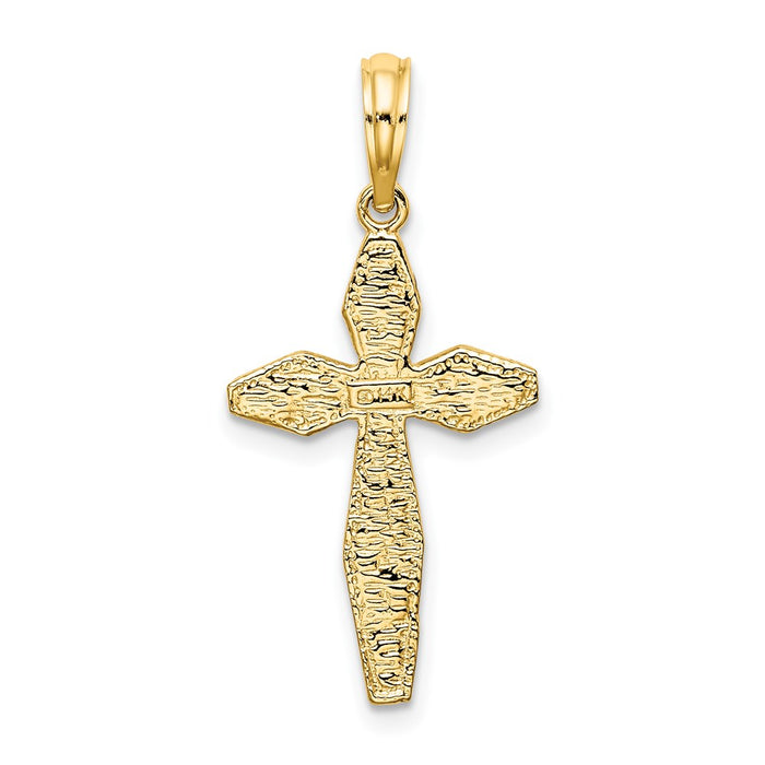 Million Charms 14K Yellow Gold Themed Polished, Textured Relgious Cross Charm