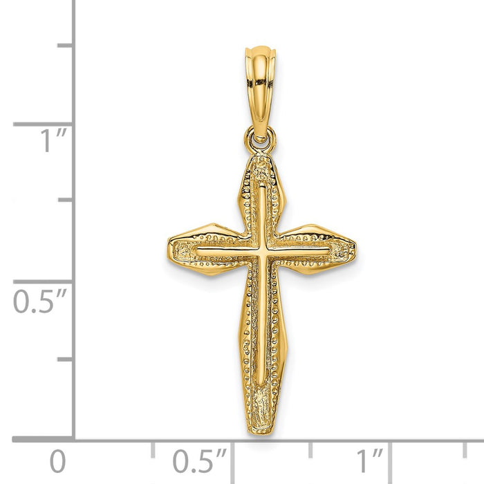 Million Charms 14K Yellow Gold Themed Polished, Textured Relgious Cross Charm