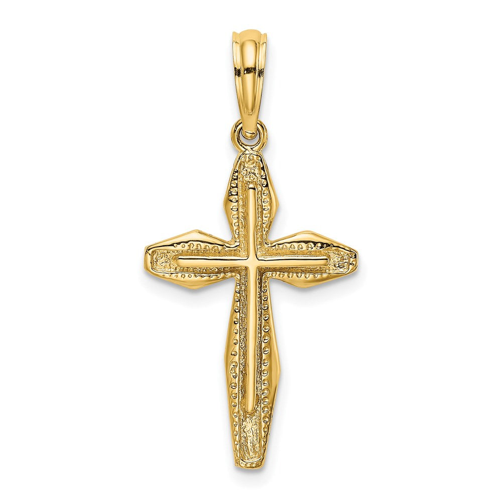 Million Charms 14K Yellow Gold Themed Polished, Textured Relgious Cross Charm