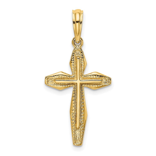 Million Charms 14K Yellow Gold Themed Polished, Textured Relgious Cross Charm