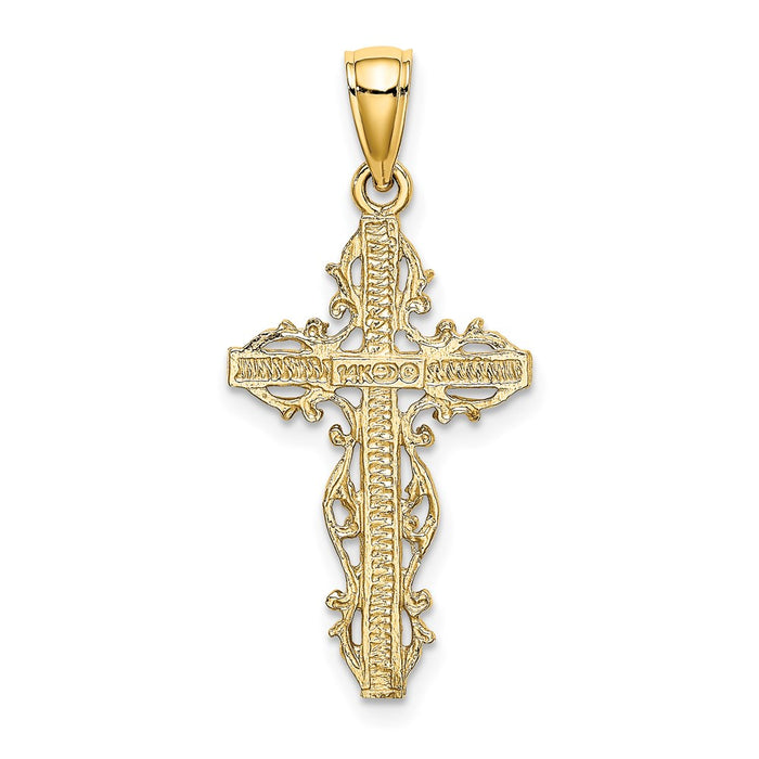 Million Charms 14K Yellow Gold Themed Relgious Cross With Lace Trim Charm