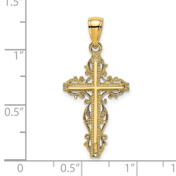 Million Charms 14K Yellow Gold Themed Relgious Cross With Lace Trim Charm