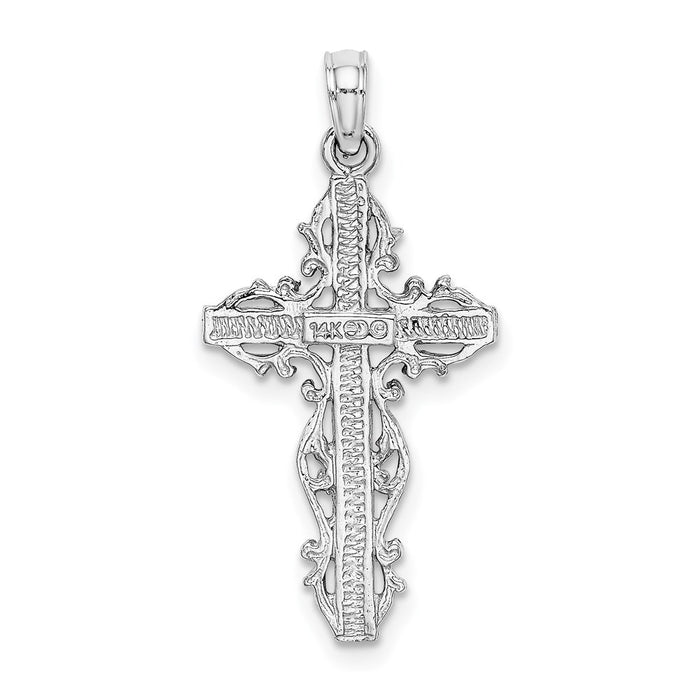 Million Charms 14K White Gold Themed Relgious Cross With Lace Trim Charm