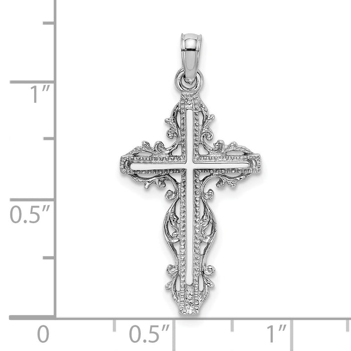 Million Charms 14K White Gold Themed Relgious Cross With Lace Trim Charm