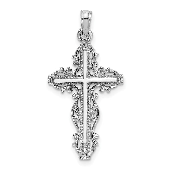 Million Charms 14K White Gold Themed Relgious Cross With Lace Trim Charm