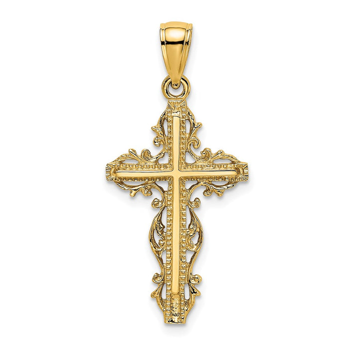 Million Charms 14K Yellow Gold Themed Relgious Cross With Lace Trim Charm