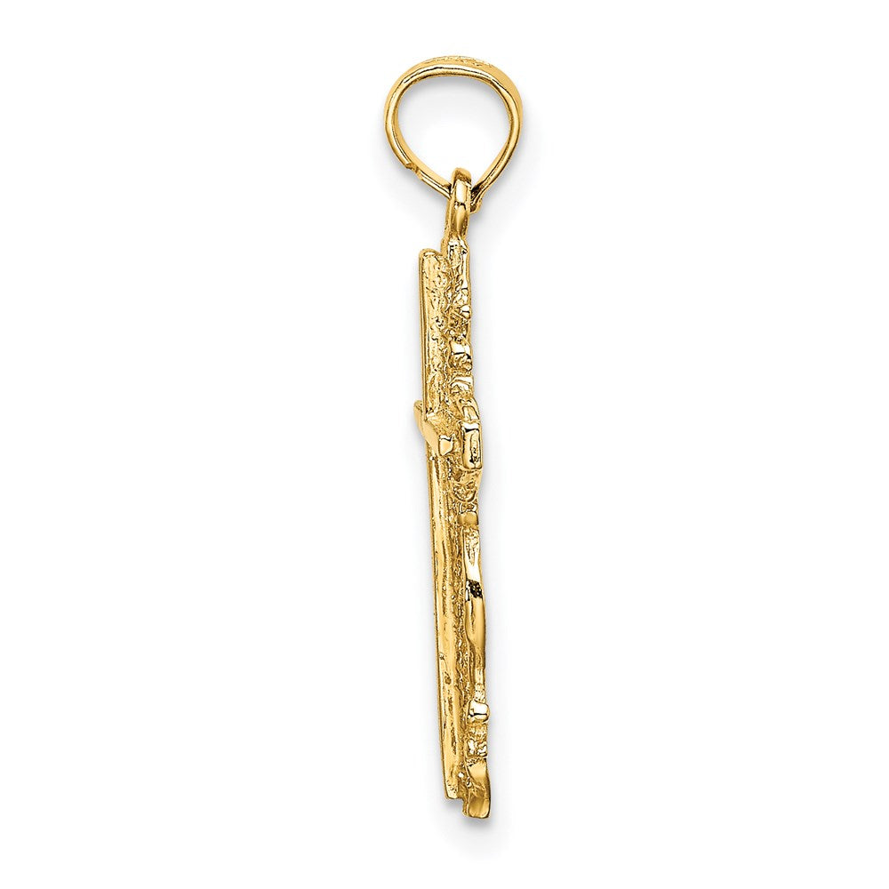 Million Charms 14K Yellow Gold Themed Stick Relgious Cross With Lace Trim Charm