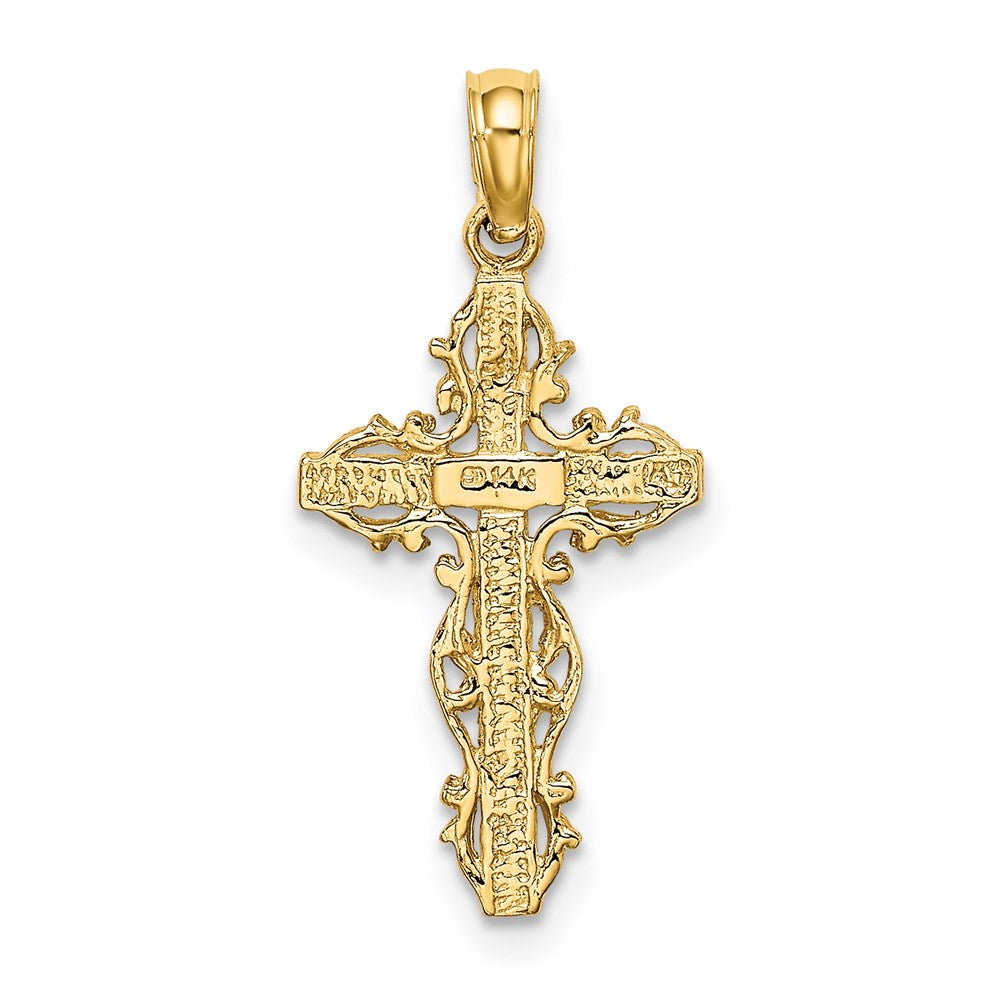 Million Charms 14K Yellow Gold Themed Stick Relgious Cross With Lace Trim Charm