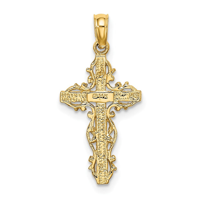 Million Charms 14K Yellow Gold Themed Stick Relgious Cross With Lace Trim Charm
