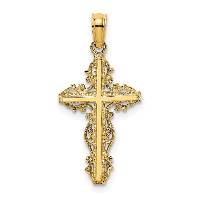 Million Charms 14K Yellow Gold Themed Stick Relgious Cross With Lace Trim Charm
