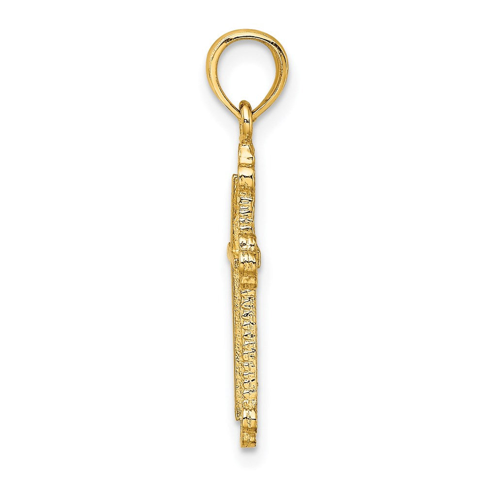 Million Charms 14K Yellow Gold Themed Relgious Cross With Spade Tip Edges Charm