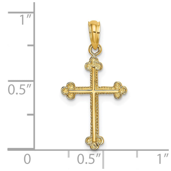 Million Charms 14K Yellow Gold Themed Relgious Cross With Spade Tip Edges Charm