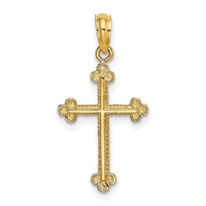 Million Charms 14K Yellow Gold Themed Relgious Cross With Spade Tip Edges Charm