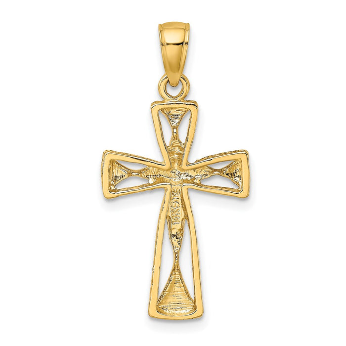 Million Charms 14K Yellow Gold Themed Polished & Cut-Out Design Relgious Cross Charm