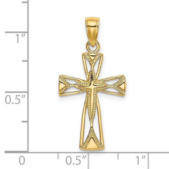 Million Charms 14K Yellow Gold Themed Polished & Cut-Out Design Relgious Cross Charm