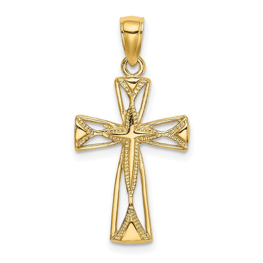Million Charms 14K Yellow Gold Themed Polished & Cut-Out Design Relgious Cross Charm