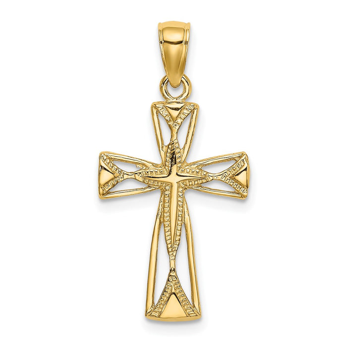 Million Charms 14K Yellow Gold Themed Polished & Cut-Out Design Relgious Cross Charm