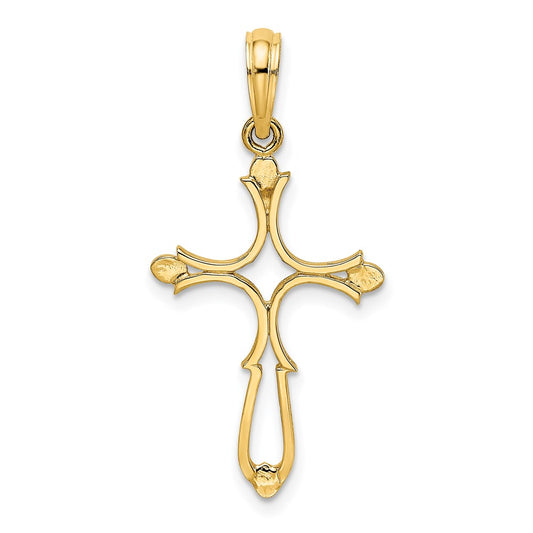 Million Charms 14K Yellow Gold Themed Relgious Cross Cut-Out & Polished Relgious Cross Charm