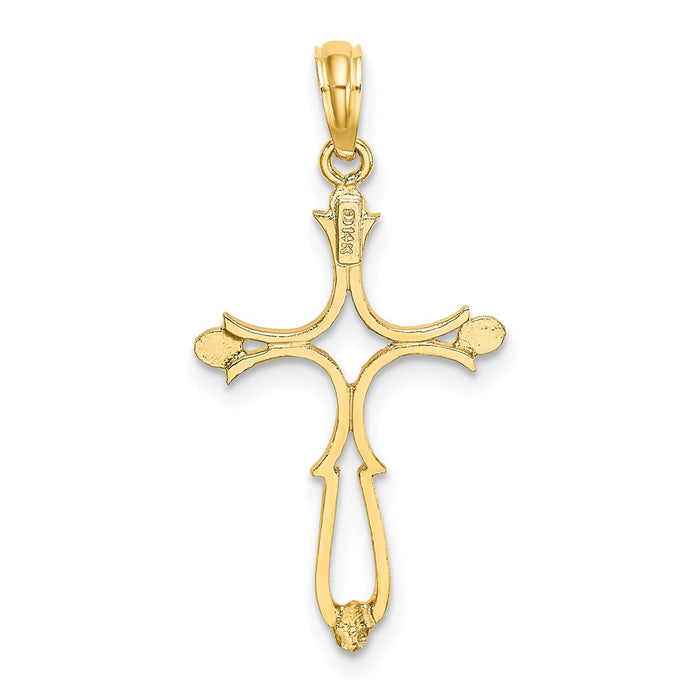 Million Charms 14K Yellow Gold Themed Diamond-Cut Relgious Cross Charm