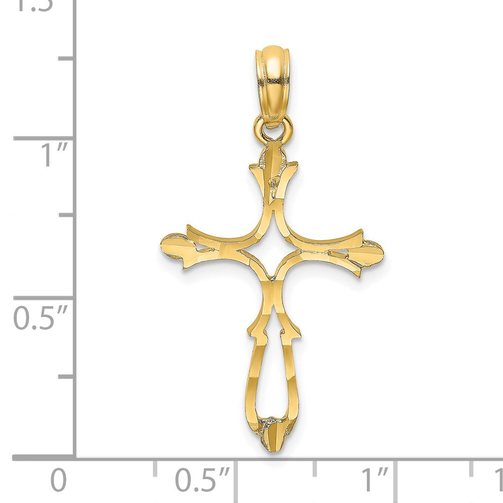 Million Charms 14K Yellow Gold Themed Diamond-Cut Relgious Cross Charm
