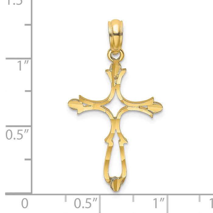 Million Charms 14K Yellow Gold Themed Diamond-Cut Relgious Cross Charm